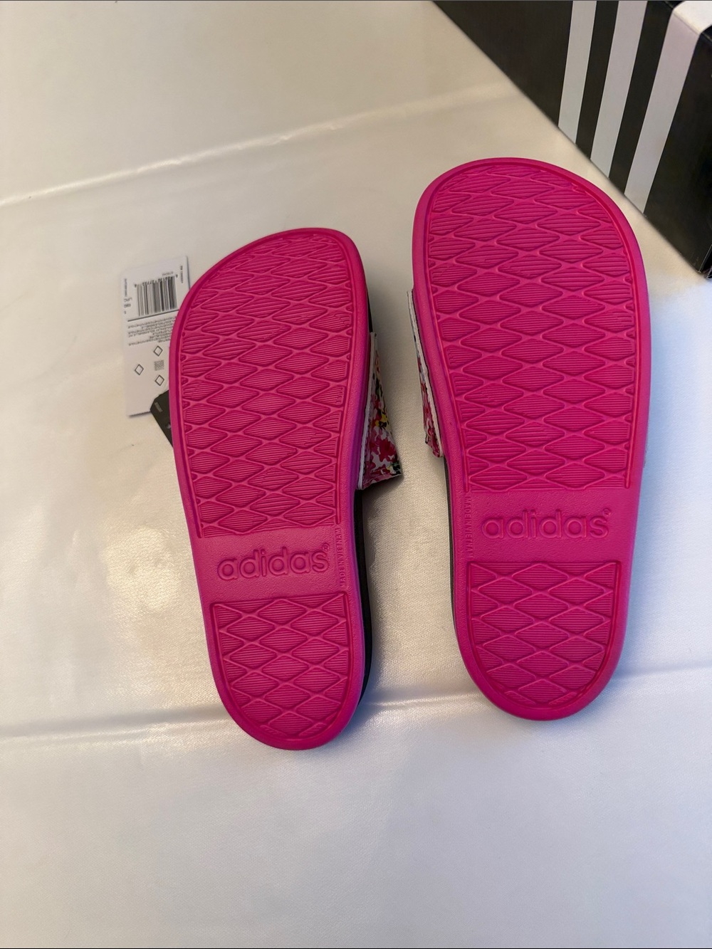 NEW IN BOX adidas Women's Black Slide Sandals with Pink Floral Strap - Picture 5 of 5